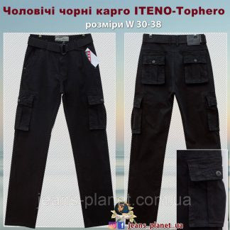 Джинси карго чоловічі ITENO - Tophero з накладними кишенями чорного кольору
