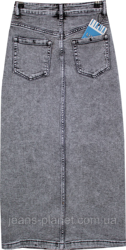 Модна довга джинсова спідниця максі на гудзиках світло-сірого кольору — изображение 3