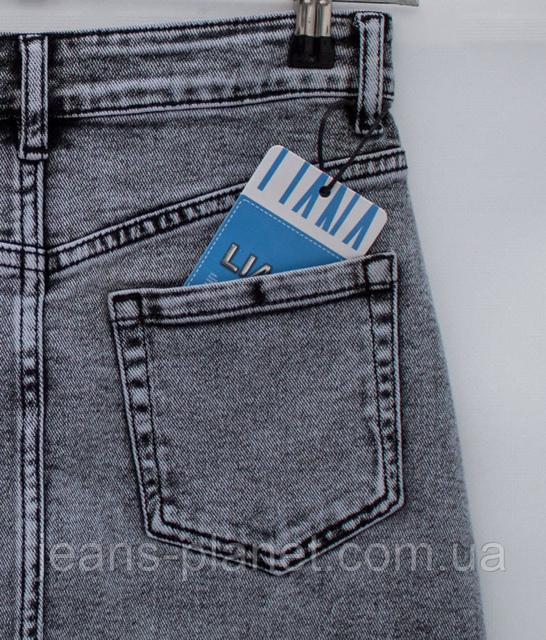 Модна довга джинсова спідниця максі на гудзиках світло-сірого кольору — изображение 5