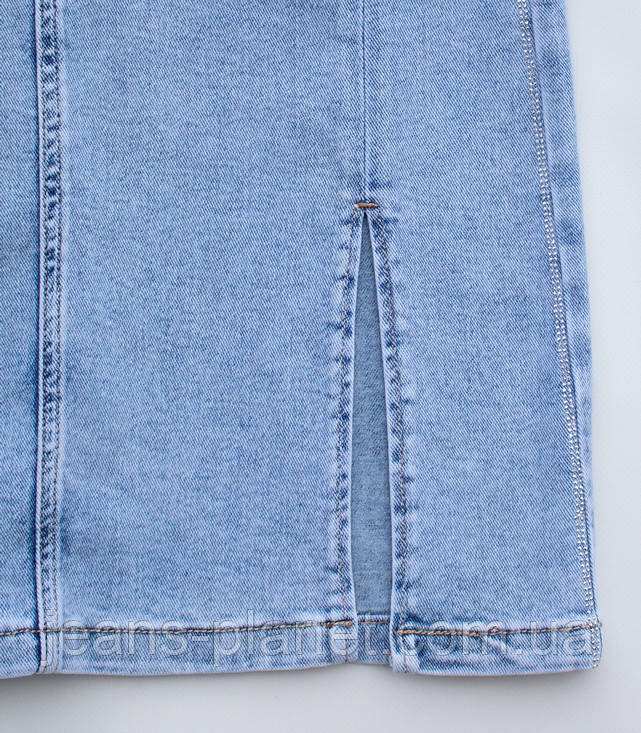 Джинсова класична спідниця 68 см довжина з розрізом та стразами Lady N — изображение 4