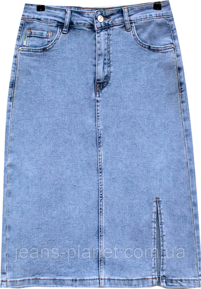 Джинсова класична спідниця 68 см довжина з розрізом та стразами Lady N — изображение 6