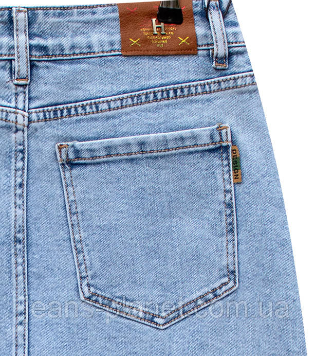 Джинсова юбка середньої довжини над коліном по низу бахрома — изображение 5