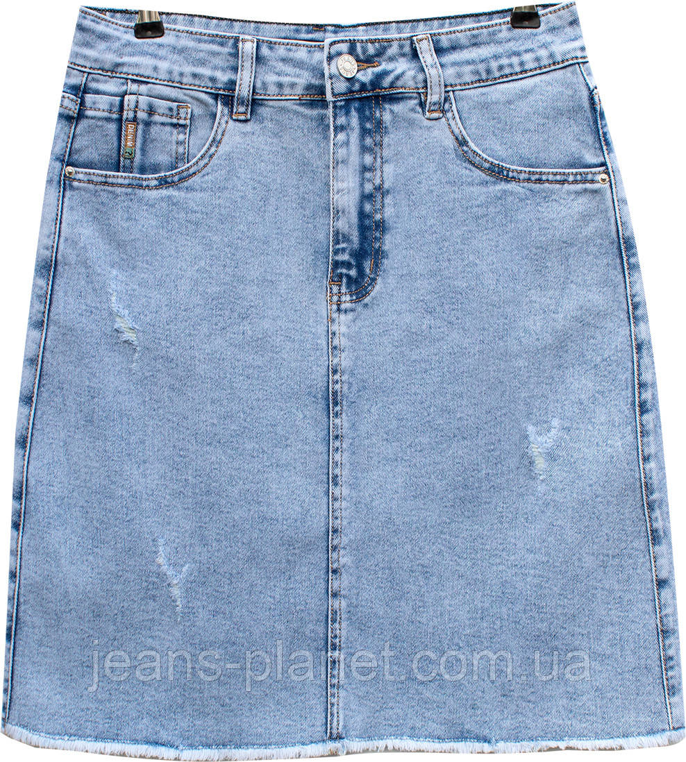 Джинсова юбка середньої довжини над коліном по низу бахрома — изображение 3