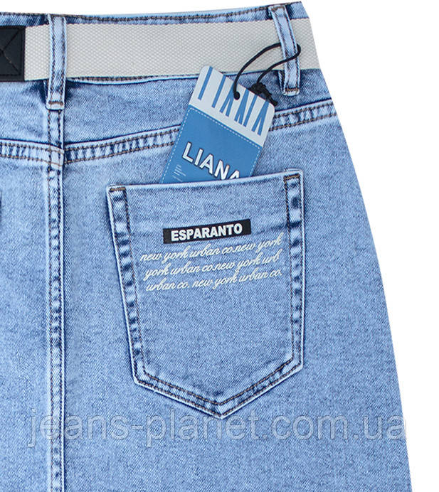 Джинсова юбка середньої довжини до коліна по низу бахрома — изображение 4