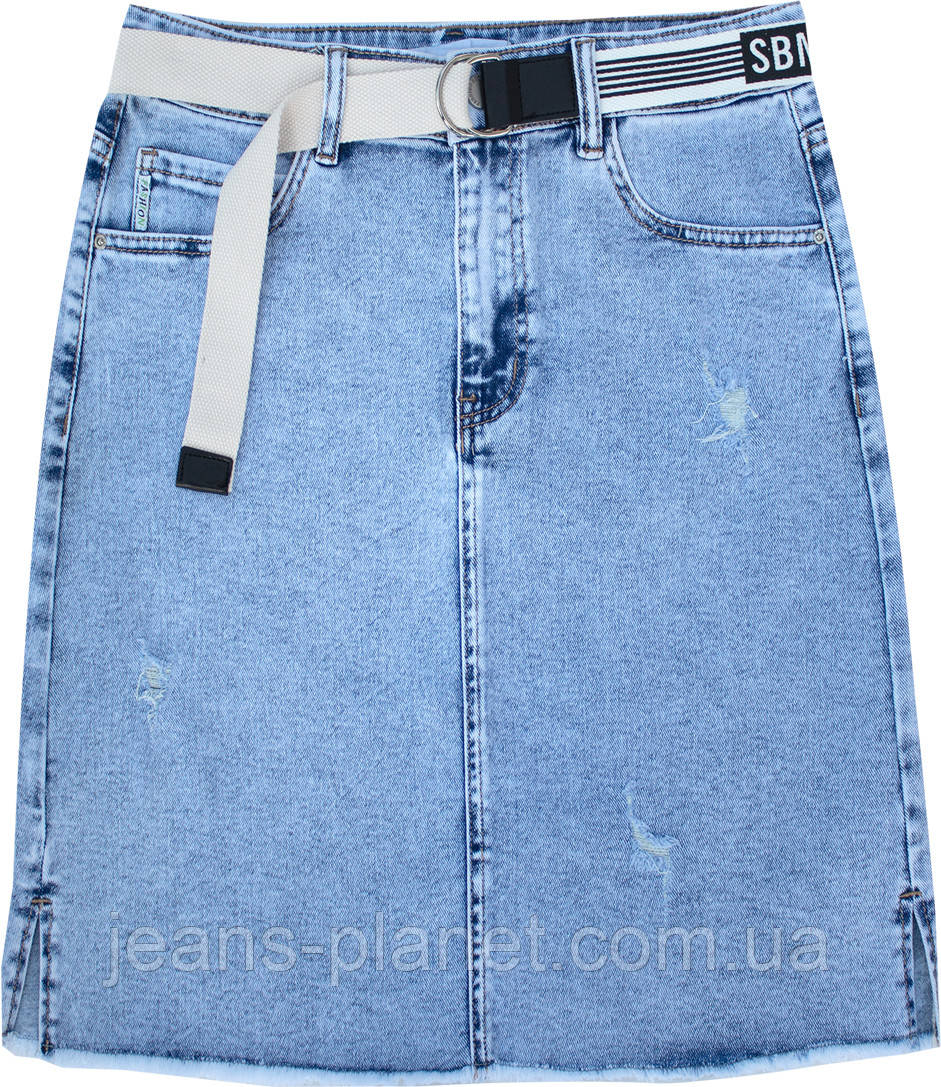 Джинсова юбка середньої довжини до коліна по низу бахрома — изображение 5