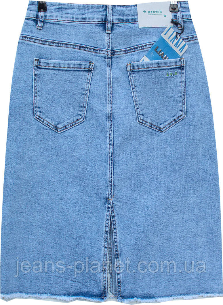 Модна джинсова юбка середньої довжини до коліна по низу бахрома розиір 34 — изображение 3