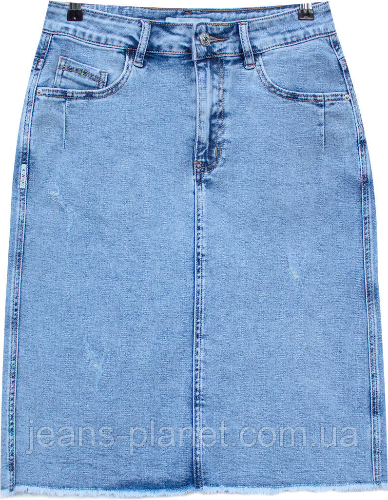 Модна джинсова юбка середньої довжини до коліна по низу бахрома розиір 34 — изображение 6