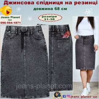 Джинсова пряма класична спідниця Vanver колір графіт пояс на резинці