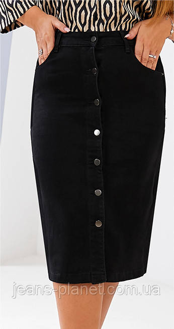 Джинсова спідниця на ґудзиках Liana чорного кольору 70 см довжина — изображение 3