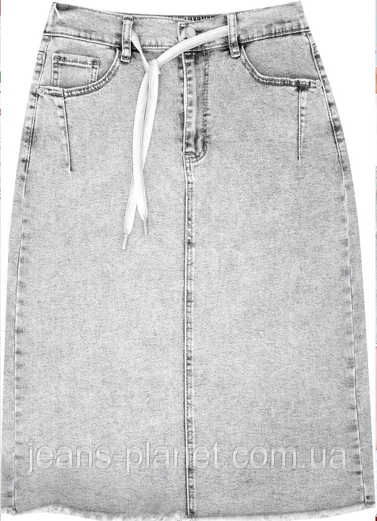 Джинсова класична спідниця міді пояс з резинкою Vanver світло-сірого кольору — изображение 4
