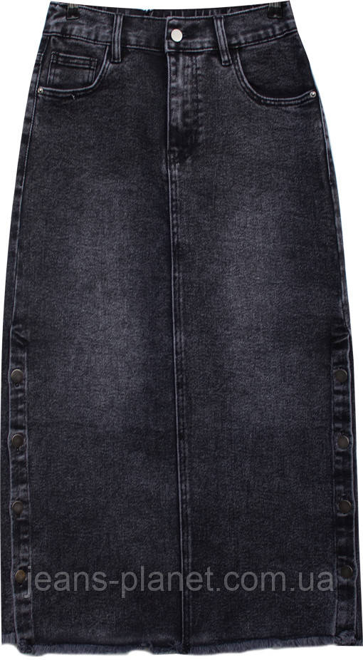 Джинсова пряма спідниця міді довжина 82 см пояс з резинкою колір графіт — изображение 4