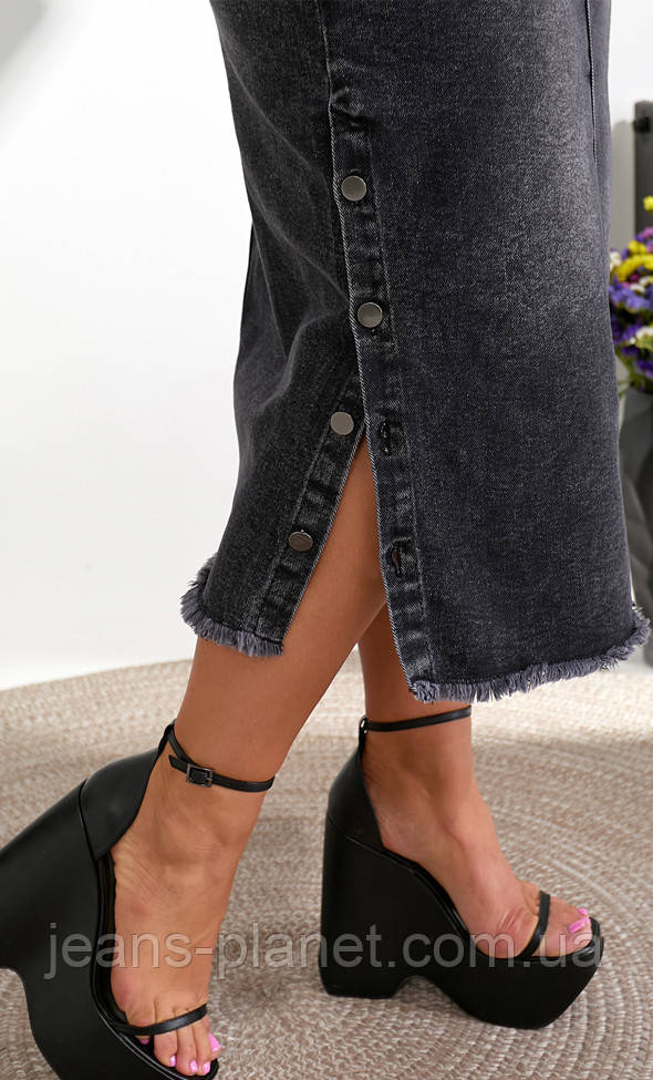 Джинсова пряма спідниця міді довжина 82 см пояс з резинкою колір графіт — изображение 3