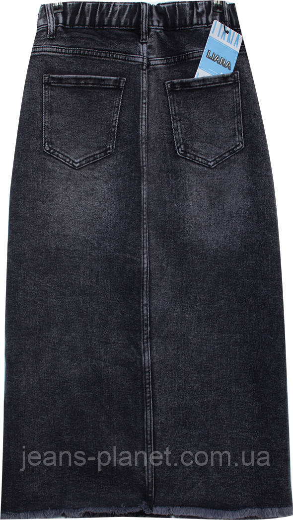Джинсова пряма спідниця міді довжина 82 см пояс з резинкою колір графіт — изображение 5