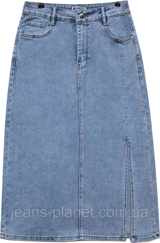 Наймодніша ошатна джинсова спідниця з камінцями довжина 80 см Liana 418 — изображение 7