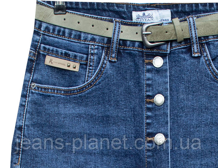 Модна джинсова спідниця на ґудзиках синього кольору довжина 60 см — изображение 3