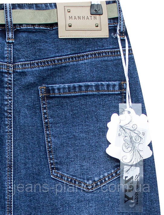 Модна джинсова спідниця на ґудзиках синього кольору довжина 60 см — изображение 4