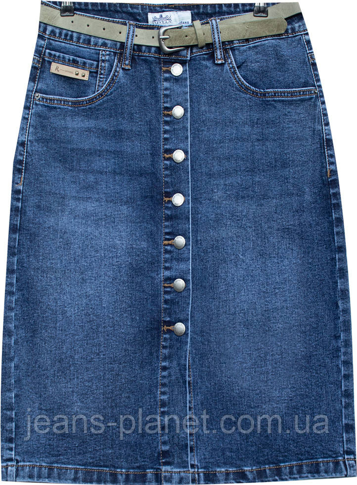 Модна джинсова спідниця на ґудзиках синього кольору довжина 60 см — изображение 6