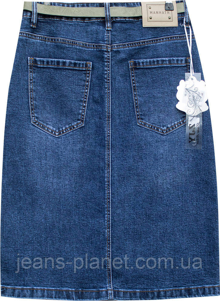 Модна джинсова спідниця на ґудзиках синього кольору довжина 60 см — изображение 5