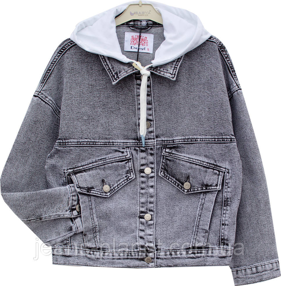 Жіноча джинсова куртка оверсайз з відстібним капюшоном Dicesil — изображение 3