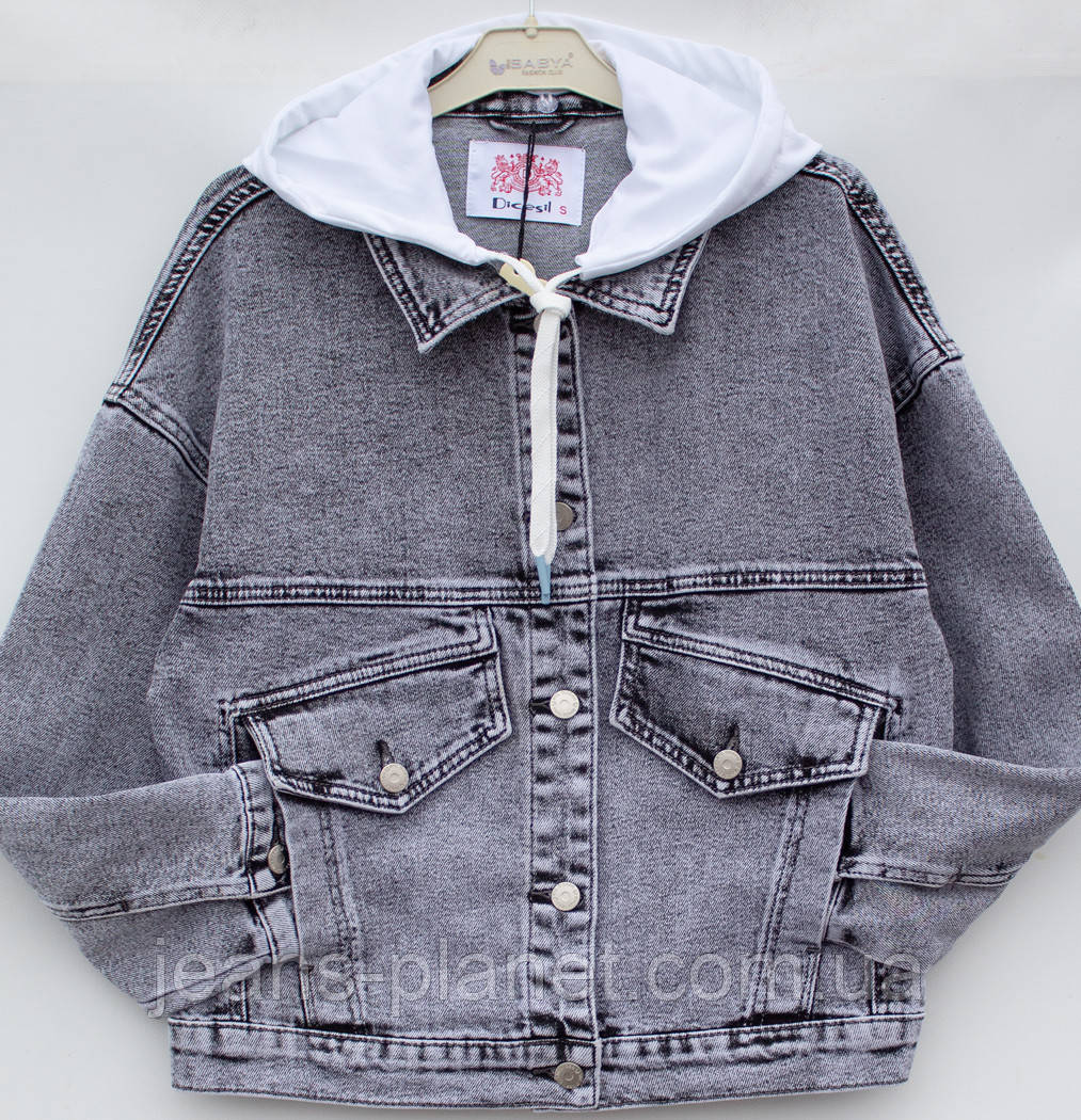 Жіноча джинсова куртка оверсайз з відстібним капюшоном Dicesil — изображение 9