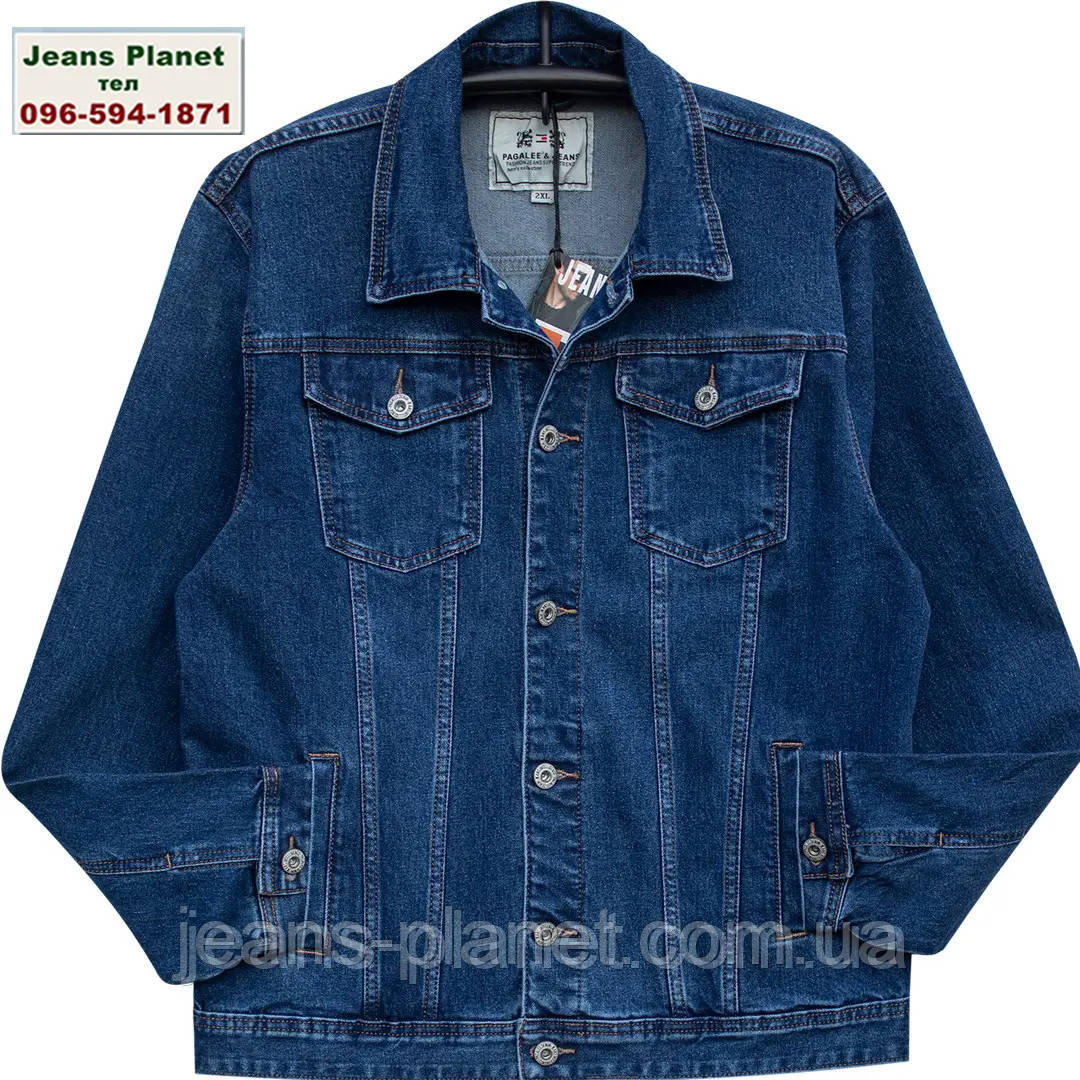 Чоловіча класична джинсова куртка синього кольору бренд PAGALEE — изображение 4