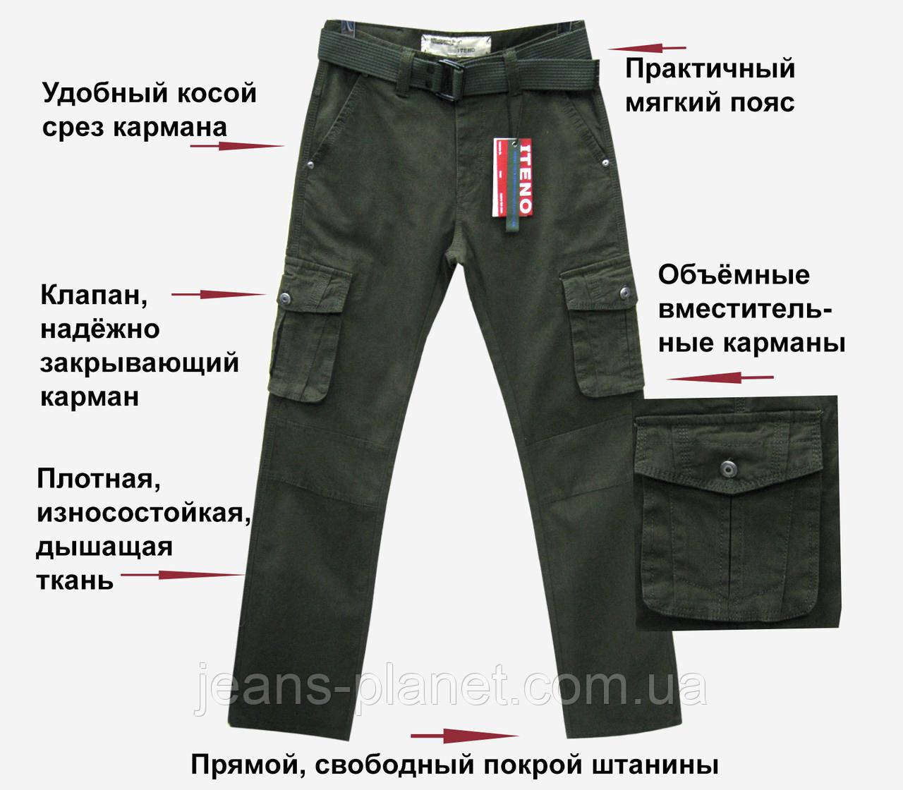 Чоловічі карго ITENO-TOPHERO оригінал прямі з кишенями колір темний хакі — изображение 2