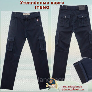 Джинси чоловічі утеплені карго з кишенями ITENO синього кольору