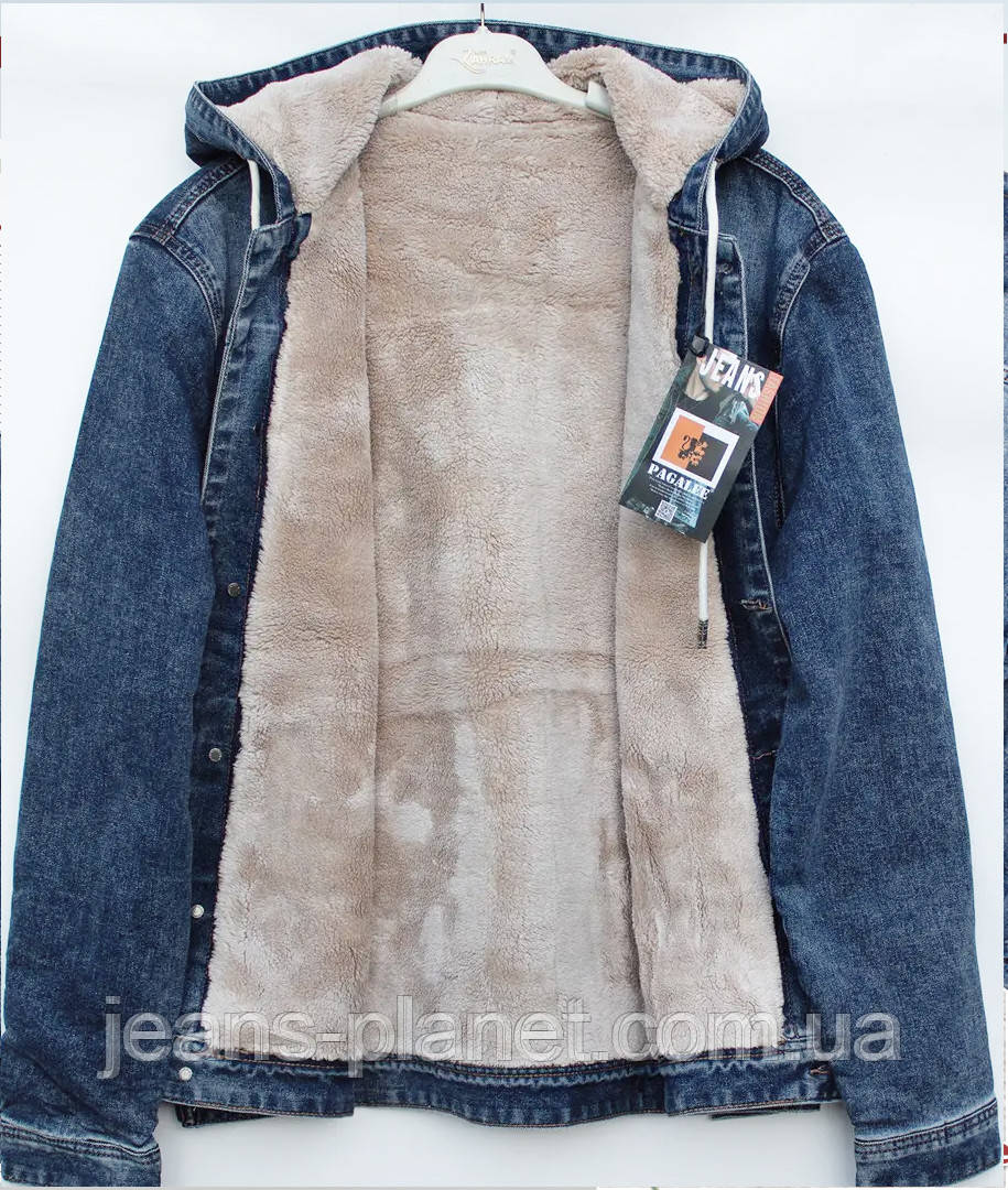Куртка чоловіча джинсова утеплена з капюшоном синього кольору бренд Pagalee — изображение 3