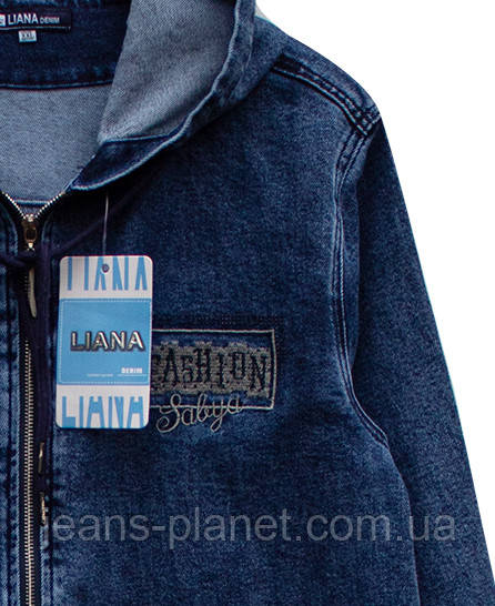 Довга жіноча джинсова куртка з капюшоном на блискавці Liana 485 — изображение 3